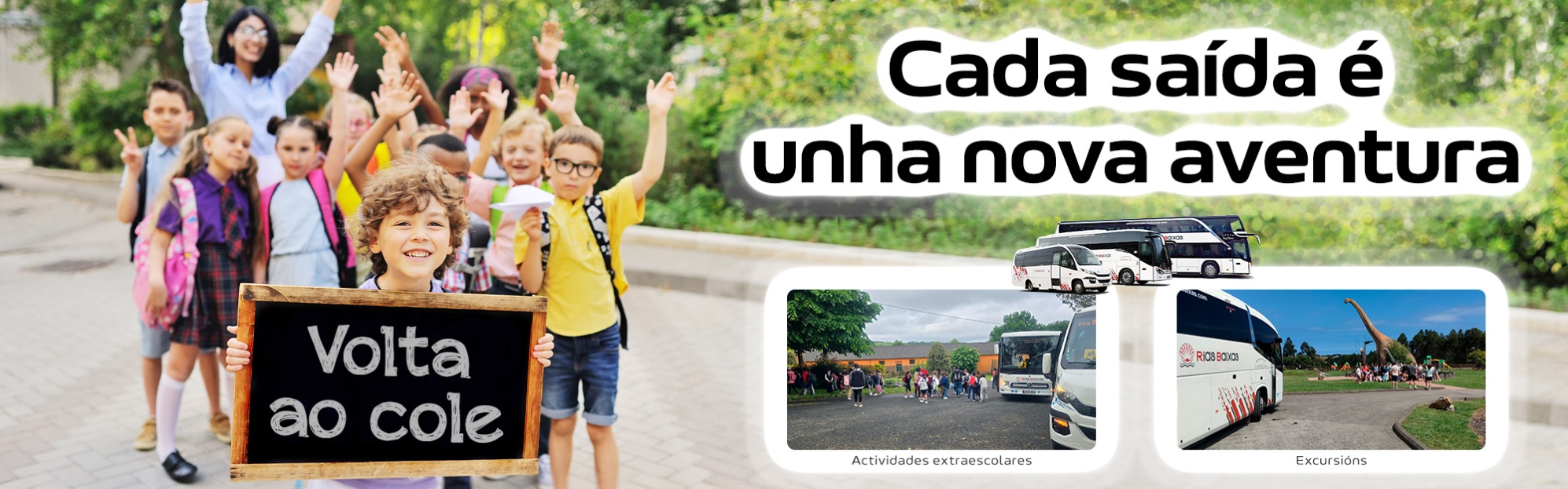 En Autocares Rías Baixas, como cada ano, poñemos os nosos autobuses á vosa disposición para que as saídas, actividades extraescolares e excursións